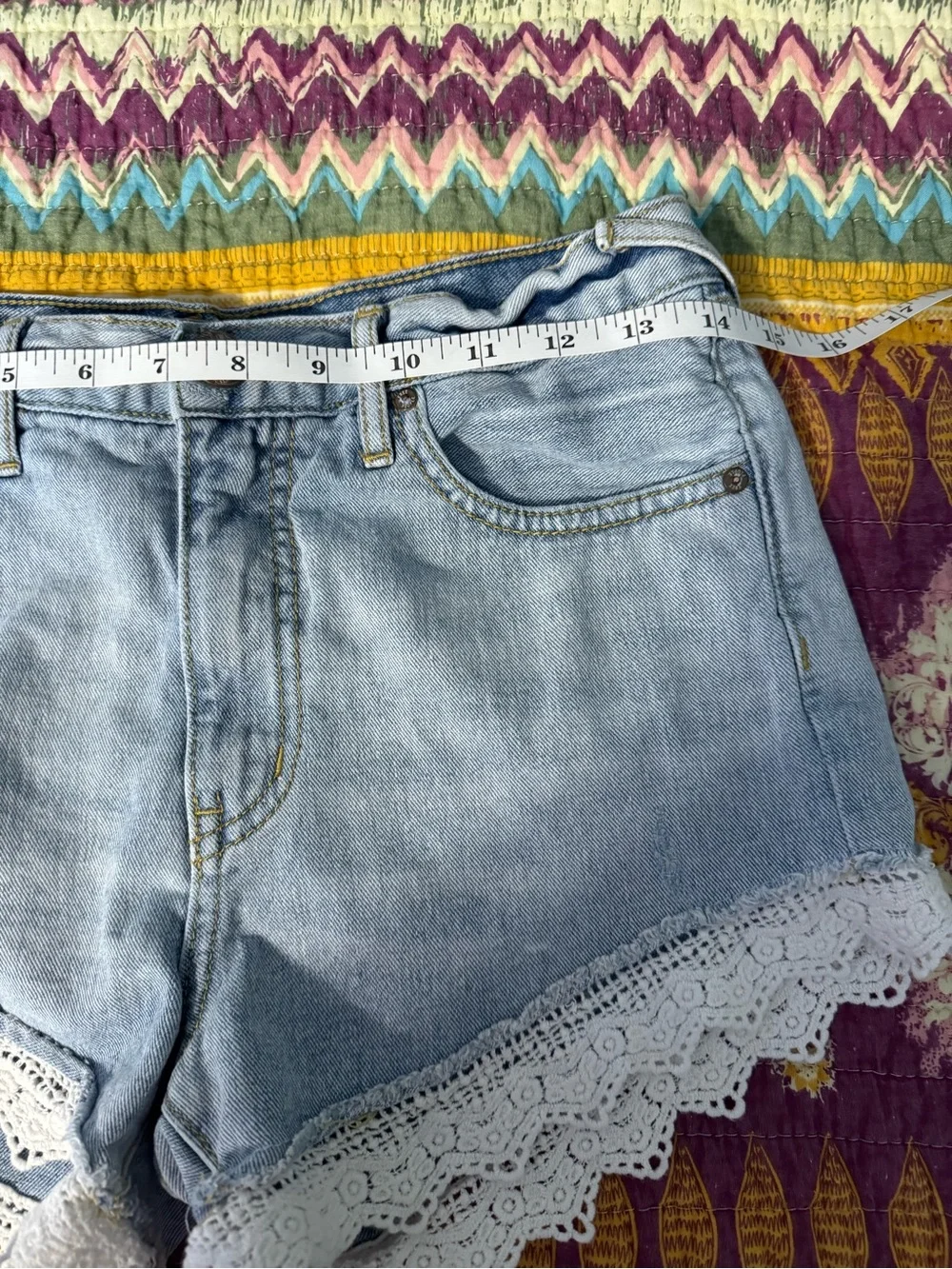 Free People Light Blue Denim Lace Trim Women’s Shorts
